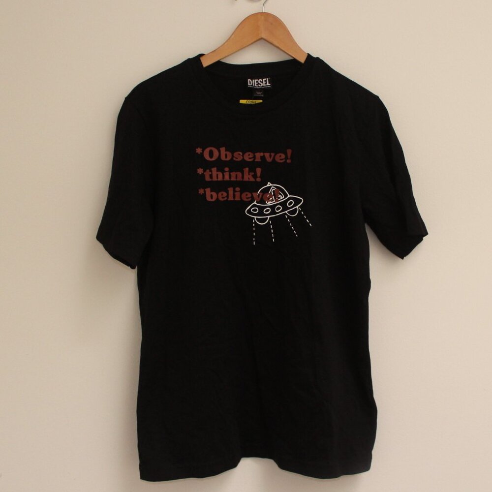 DIESEL "Observe! think! believe!" black t-shirt Size S